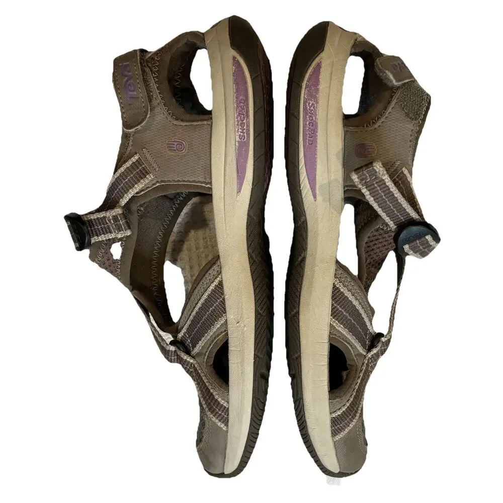 Teva Ewaso Hiking Sandals Womens 7 Gray Taupe Purple Closed Toe Trail Water Shoe